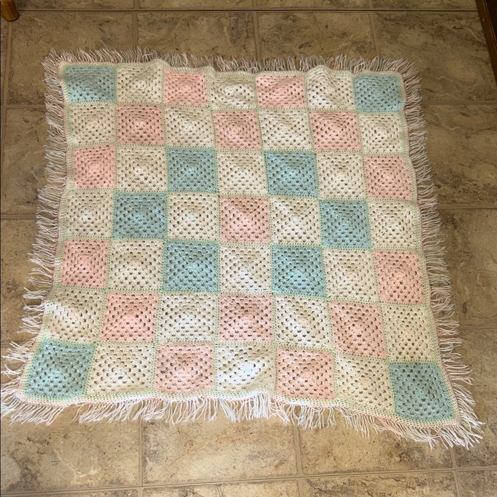 Handmade Crochet Baby Blanket in Pastel Blue, Pink, Cream - Picture 3 of 3